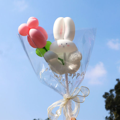 小兔子巨型玫瑰花气球捧花束diy材料包订婚生日装饰场景布置场景 - 图0