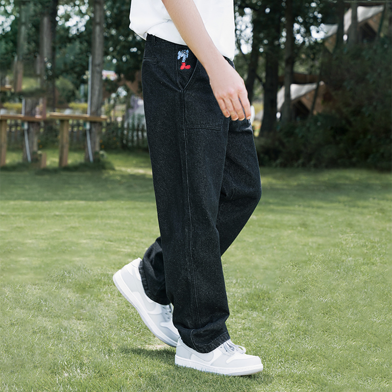 MindError ME Logo Jeans 小象刺绣复古水洗宽松直筒滑板牛仔长裤