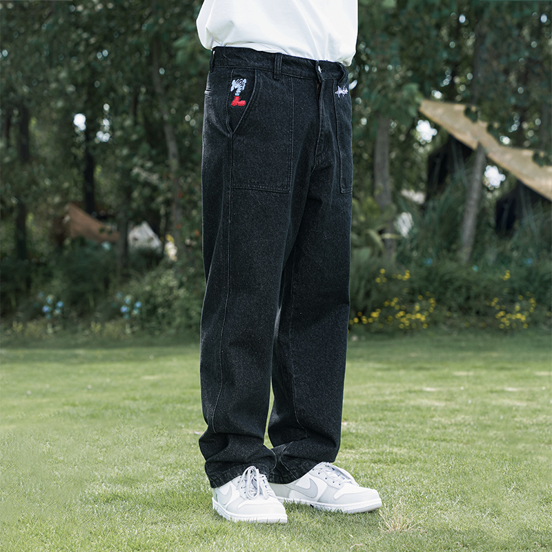 MindError ME Logo Jeans 小象刺绣复古水洗宽松直筒滑板牛仔长裤