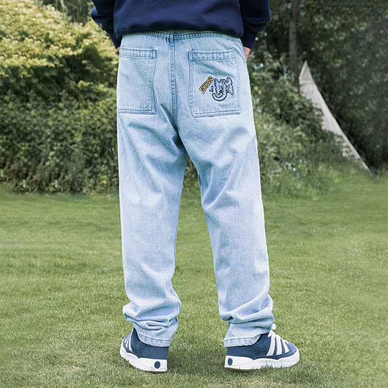 MindError ME Wave Jeans 刺绣宽松直筒水洗街头滑板情侣牛仔长裤