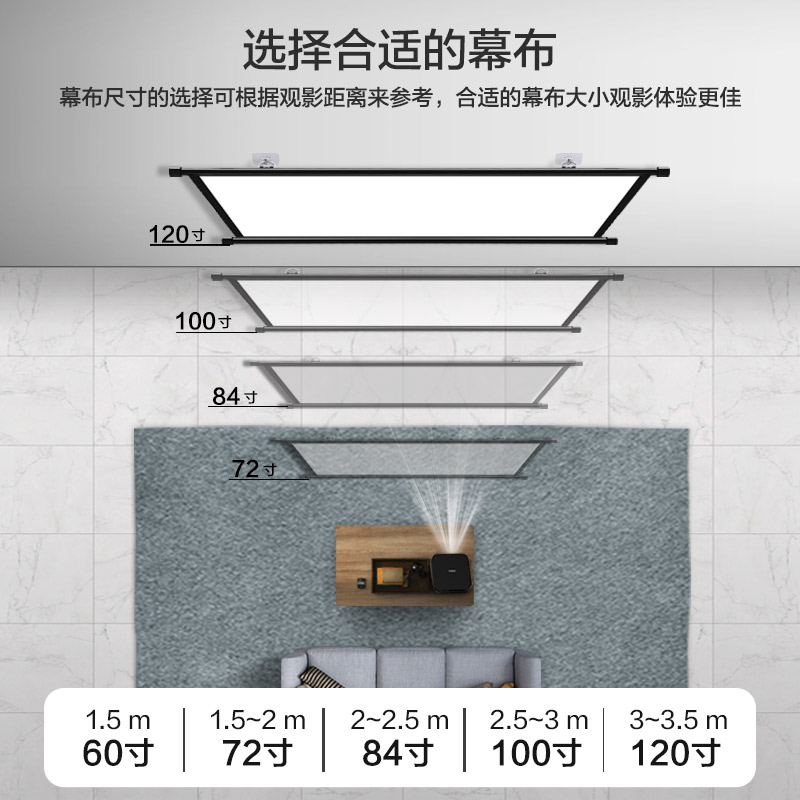 4K高清壁挂幕布投影挂钩免打孔家用投影仪卧室客厅适用小米极米