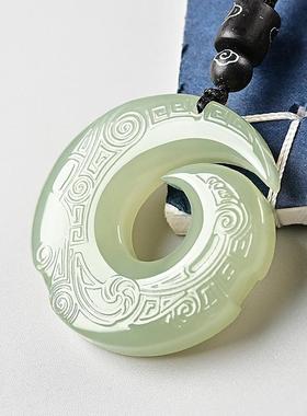 新款和田色吊坠浅青色时来运转玉石挂件玉佩好运连连挂件男女款