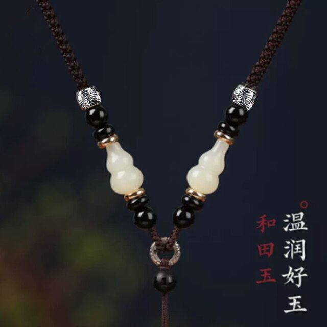 Hotan jade gourd pendant lanyard Jade Buddha lanyard hand-woven necklace rope jade pendant jade pendant men and women retractable
