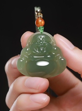 和田晴水色弥勒佛吊坠笑佛女项链佛公坠大肚笑佛弥勒佛毛衣链百搭