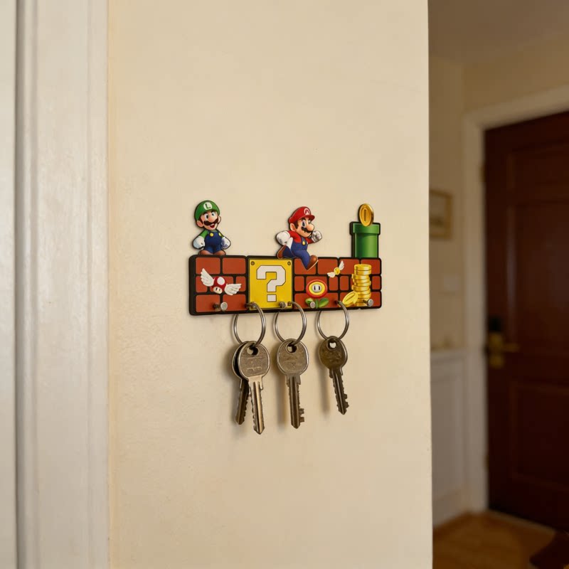 Cartoon door key storage hook hole board dopamine living room bedroom hanging bag coat rack entrance row hook