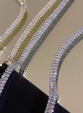 新款轻奢高级感超闪水钻锆石蝴蝶结锁骨链choker气质百搭银针