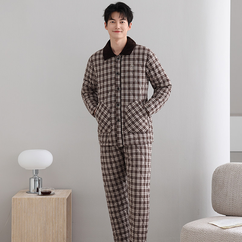 男士睡衣冬季2025新款梭织纯棉三层加绒加厚夹棉冬天大码男家居服,淘宝优惠券,粉丝福利购,淘宝优惠卷