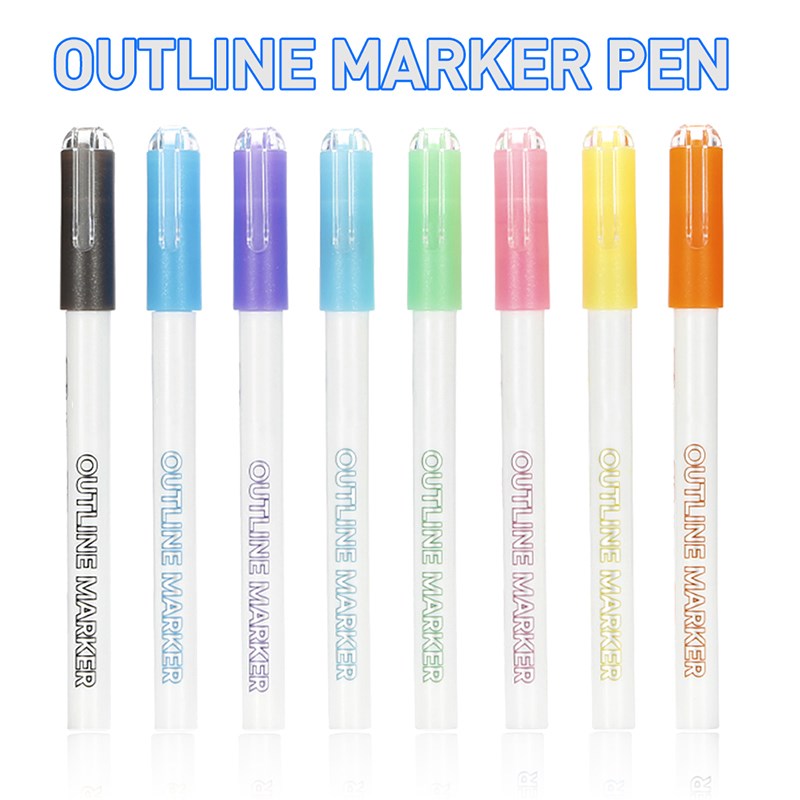 Double Line Pen, 8 Colors Glitter Marker Pen Fluorescent Out - 图2