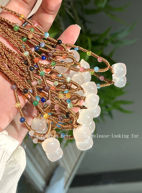 彩色串珠编织绳猫咪玉髓民族配饰