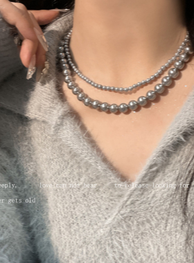 法式复古灰珍珠高级感气质毛衣链