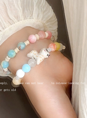 黄色陶瓷小象小众设计海边手饰