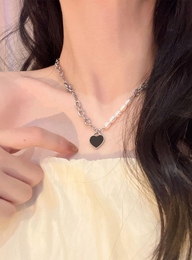 钛钢甜酷爱心拼接锁骨链ins精致
