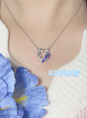 蝶恋鸢尾花纯银项链锁骨链吊坠