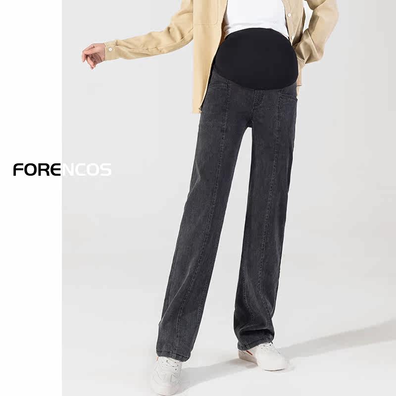 孕妇春秋外穿直筒宽松潮妈牛仔裤 Forencos母婴孕妇直筒裤