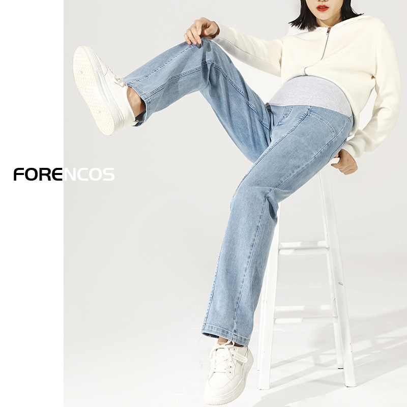 孕妇春秋外穿直筒宽松潮妈牛仔裤 Forencos母婴孕妇直筒裤