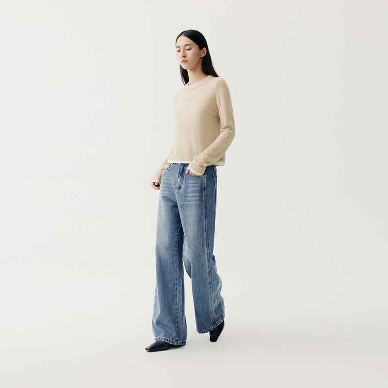 indicia标记商场同款2025冬季新款美式慵懒阔腿牛仔裤F2D5NK457C - 图2