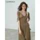 LulusMiracle Qingqing Zijin Lyocell v-neck lace halterneck fake two-piece twisted slim top