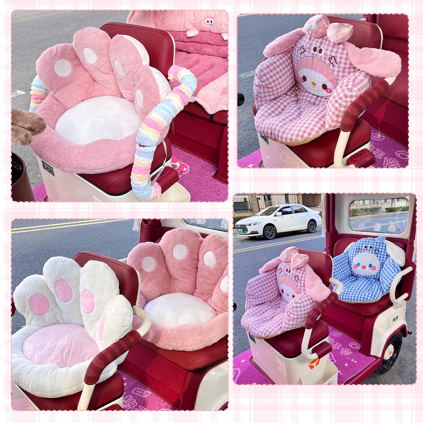 适用雅迪摩登闪靓座套加厚可爱靠背围挡闪亮电动三轮车坐垫套装饰 - 图3