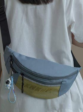 花曦家胸包女学生小众设计感小包斜挎包蓝色男背包潮运动腰包挎包