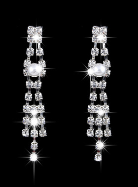 新娘珍珠水钻项链耳环两件套首饰女时尚百搭婚纱宴会礼服锁骨配饰