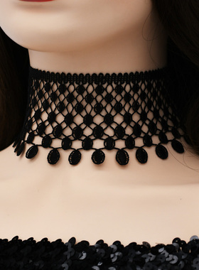 蕾丝颈饰项链脖子饰品颈带宽边遮疤痕颈部饰品简约超宽锁骨脖链