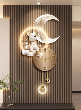 轻奢暴力熊月球格栅挂钟装饰画