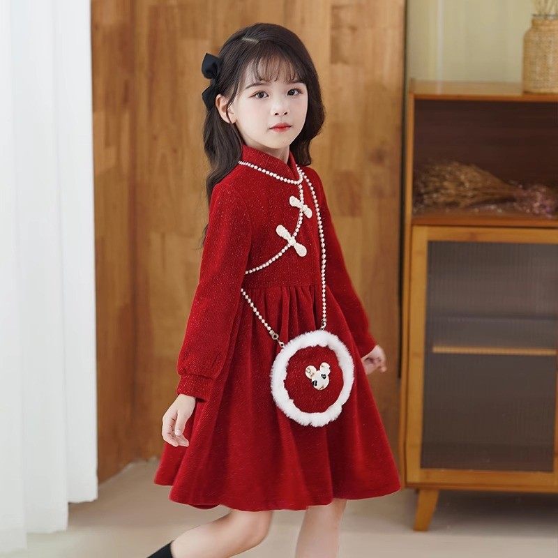 女童旗袍连衣裙秋冬季新款儿童装洋气冬装拜年服女孩加绒公主裙子,淘宝优惠券,粉丝福利购,淘宝优惠卷