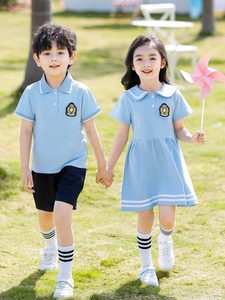 幼儿园园服夏装小学生校服套装毕业服装夏季英伦风连衣裙蓝色班服