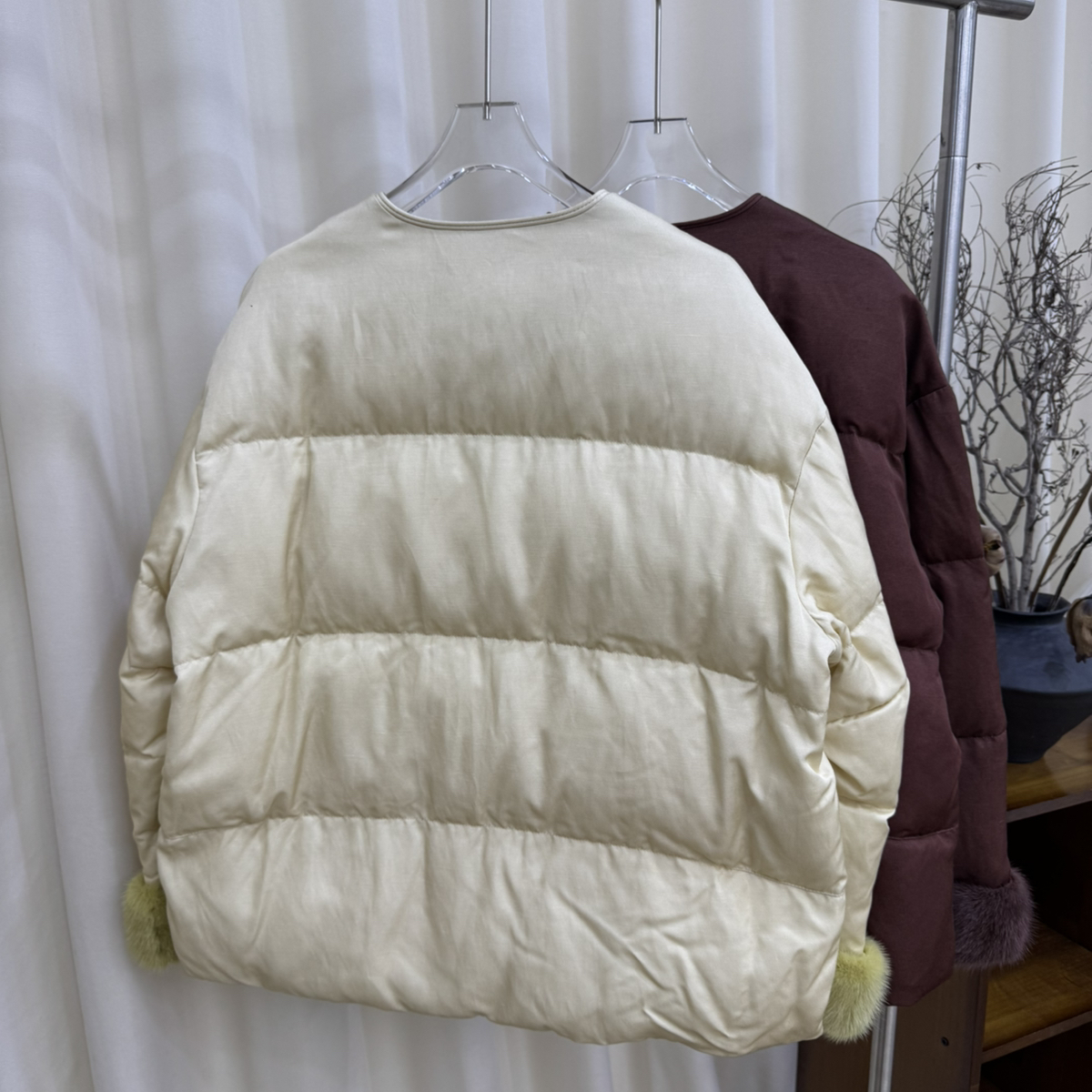 米米女短款拼接水貂毛加鹅绒外套羽绒服含85鹅绒WW-SQ0144555 - 图1