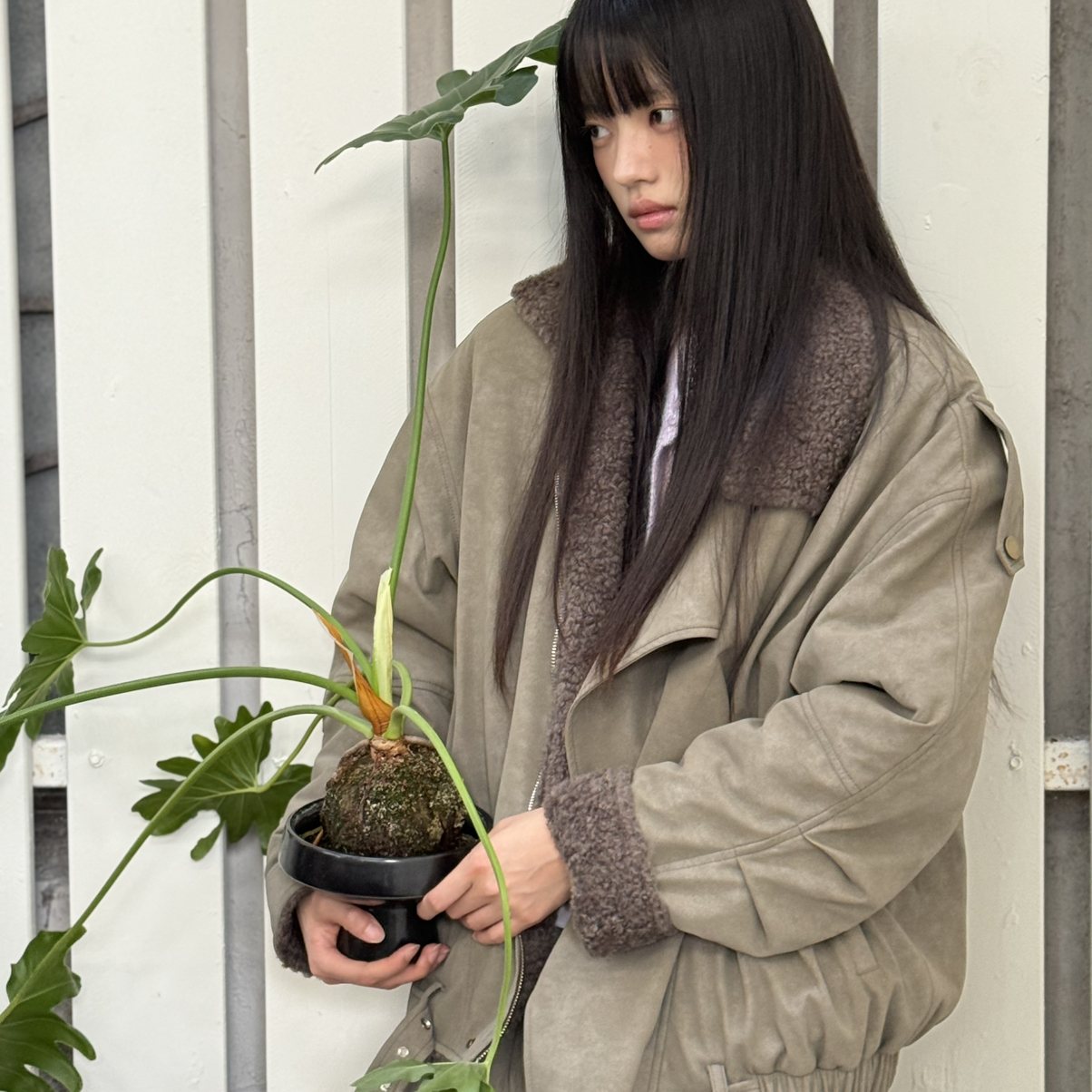 OF 米米皮毛一体韩系简约松弛版环保毛保暖皮毛一体外套YY-25375 - 图1