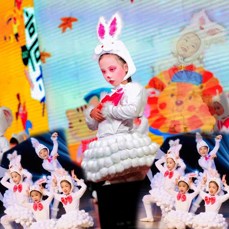 新款元旦小白兔儿童演出服幼儿园兔子乖乖卡通动物话剧舞蹈表演服
