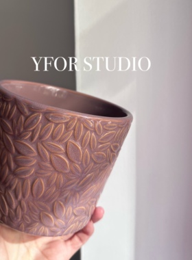 【YFOR】出口外贸粉色浮雕复古风居家蝴蝶兰绿热植陶瓷仙女花盆