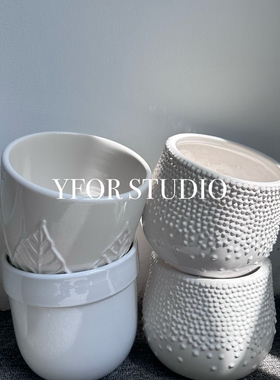 YFOR STUDIO出口外贸复古陶瓷无孔白色孤品彩芋蝴蝶兰花盆
