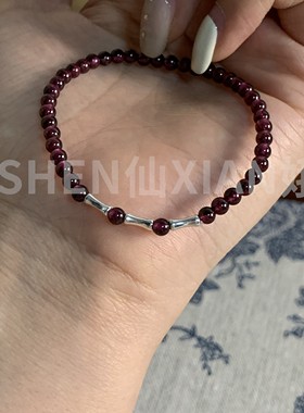 沈仙娥石榴石竹节纯银手链送女友