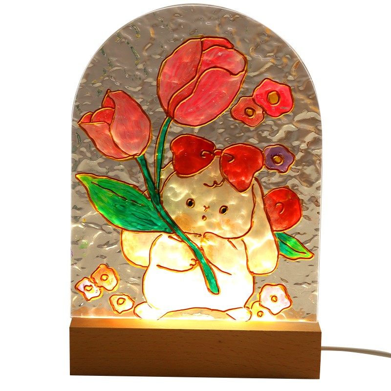 三八妇女节礼物diy手工材料包郁金香玻璃画小夜灯伴手礼品送女神