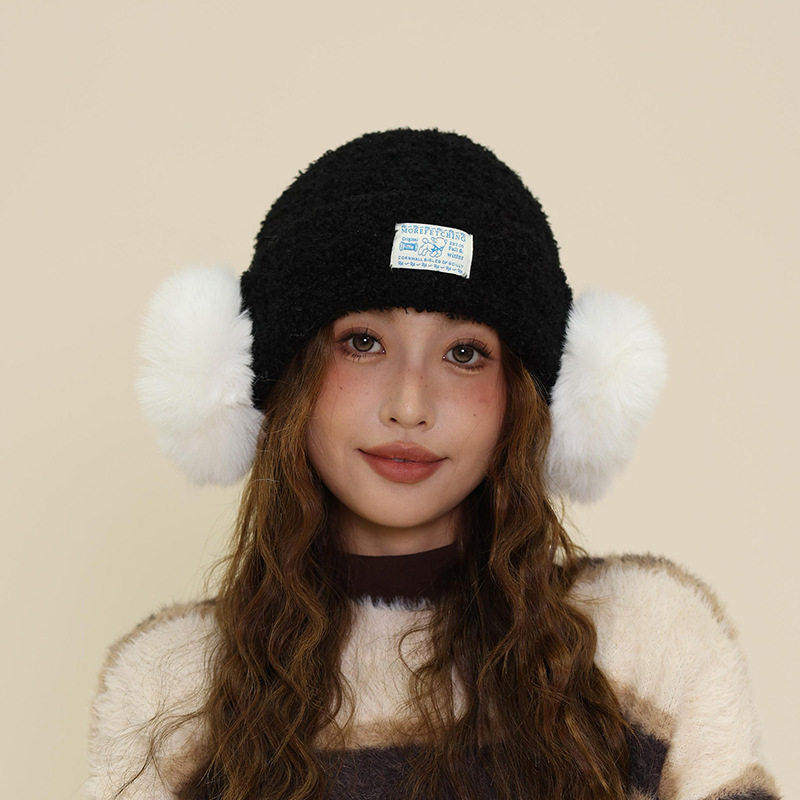毛绒针织帽女冬季加厚保暖冬天防寒护耳帽显脸小毛线帽可爱耳包帽,淘宝优惠券,粉丝福利购,淘宝优惠卷