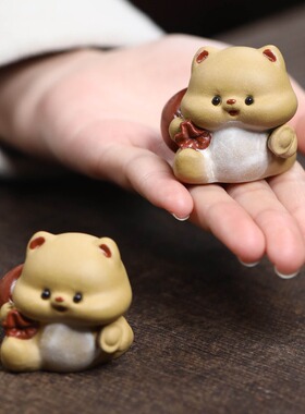 提钱下班卡通小狗手工紫砂桌面摆件书房办公室玄关可爱创意装饰品