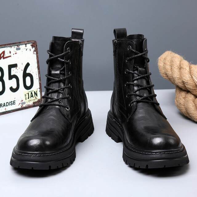 Genuine leather plus fleece Martin boots men's winter British fashion