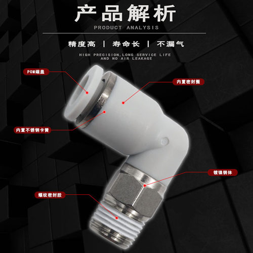 PL气管接头快插螺纹L型直角弯头8-02/6-01/4-M5/10-03/12-04外径 - 图1