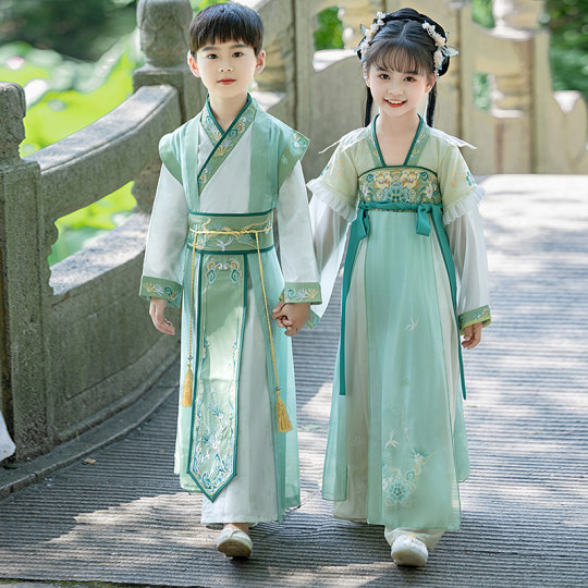 汉服男童女童2025春夏款儿童中国风古装国学服小学生开笔礼演出服