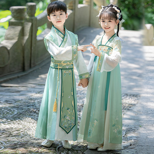 汉服男童女童2025春夏款儿童中国风古装国学服小学生开笔礼演出服