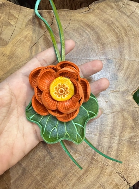 头层牛皮花朵包挂件汽车挂立体莲花荷花车饰手工国风花卉挂件花挂