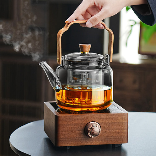 2026新款翔博胡桃木电陶炉煮茶器家用小型玻璃壶泡茶烧水电茶炉具 - 图0