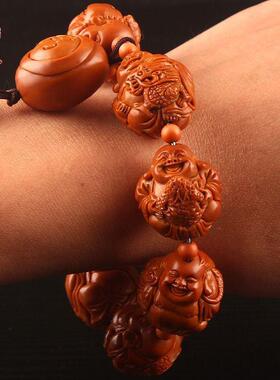 新款橄榄核手串2.0手工核雕瑞兽八大弥勒橄榄胡雕刻文玩男女手链