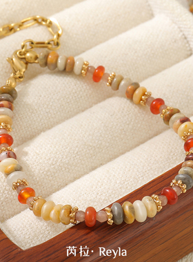 芮拉小众设计高级感天然玛瑙串珠项链女红色波西米亚复古锁骨链