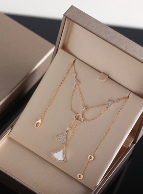 银镀18k金珍珠母贝裙子多扇项链