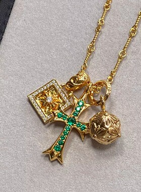 镀22k金自由搭配别针十字架项链