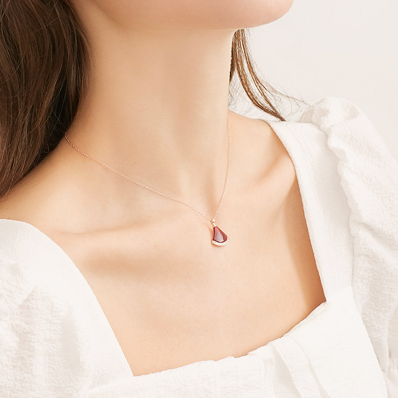 送妈妈母亲节礼物纯银红玛瑙送吊坠 pypy项链