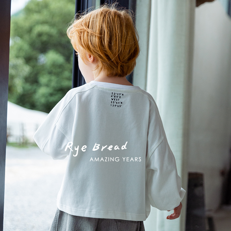 ryebread/黑面包童装 韩系纯色套头男小童字母印花T恤 ZS5春 - 图2