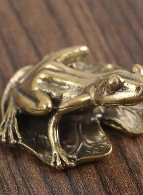 黄铜睡美蛙实心摆件办公室茶桌茶具桌面青蛙茶宠纯黄铜工艺品铜器